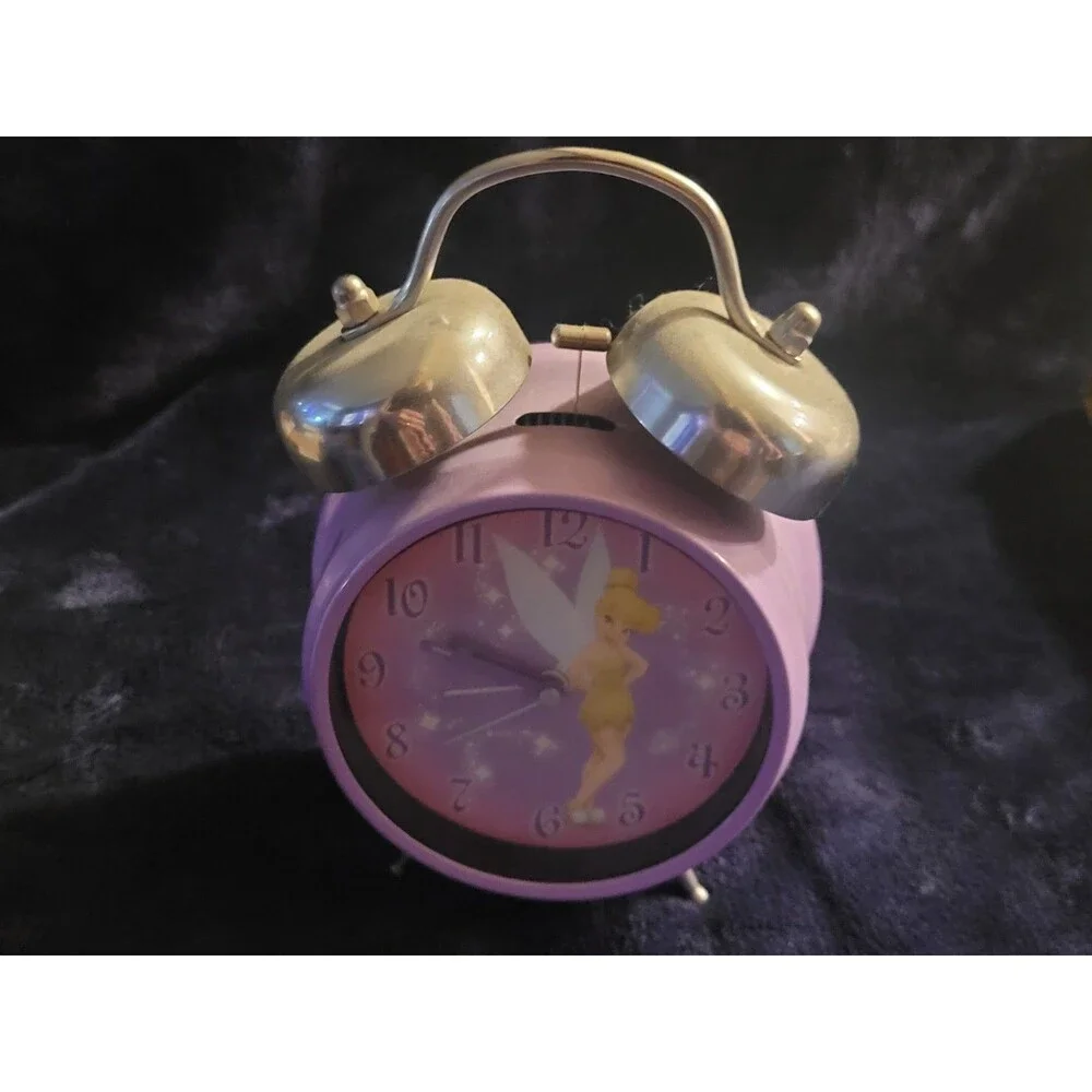 Disney Vintage Tinkerbell Alarm Clock Purple Dual Bell Collectible